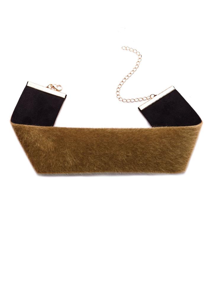 Shein Brown Fluffy Faux Fur Wide Choker Necklace