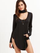 Shein Black Cut Out Front Slit Side Curved Hem T-shirt