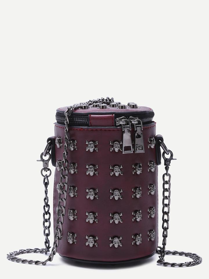 Shein Burgundy Metallic Embellished Cylinder Shape Crossbody Chain Bag