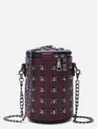 Shein Burgundy Metallic Embellished Cylinder Shape Crossbody Chain Bag