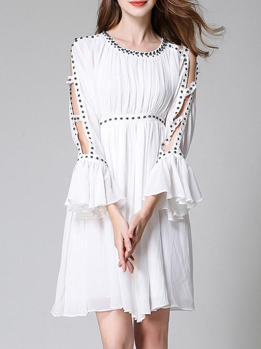 Shein Open Shoulder Beading Bell Sleeve Dress
