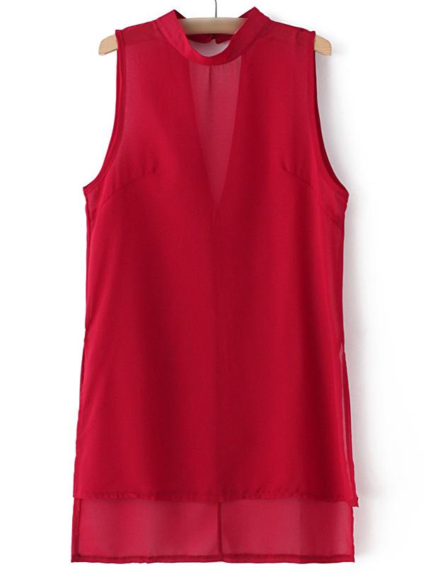 Shein Red Mock Neck Cut Out Back High Low Shirt Dress