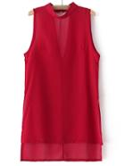 Shein Red Mock Neck Cut Out Back High Low Shirt Dress
