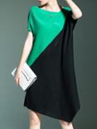Shein Black Green Pleated Elastic Asymmetric Dress
