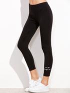 Shein Black Letter Embroidered Hem Leggings