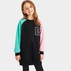 Shein Girls Teddy Color-block Sleeve Sweatshirt Dress