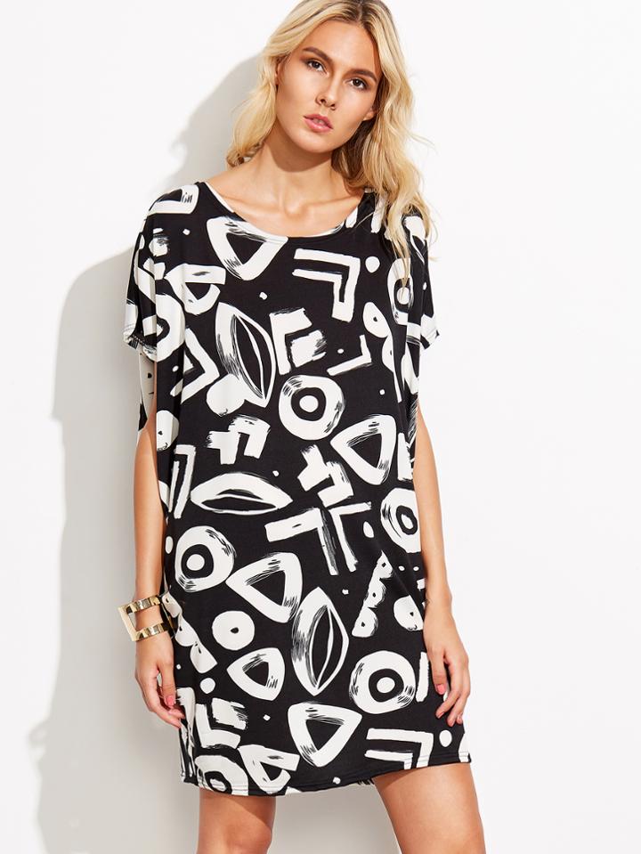 Shein Black Graffiti Print Shift Dress