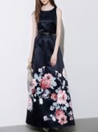 Shein Navy Round Neck Sleeveless Drawstring Floral Print Dress