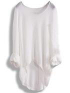 Shein White Round Neck Batwing Dip Hem Knitwear