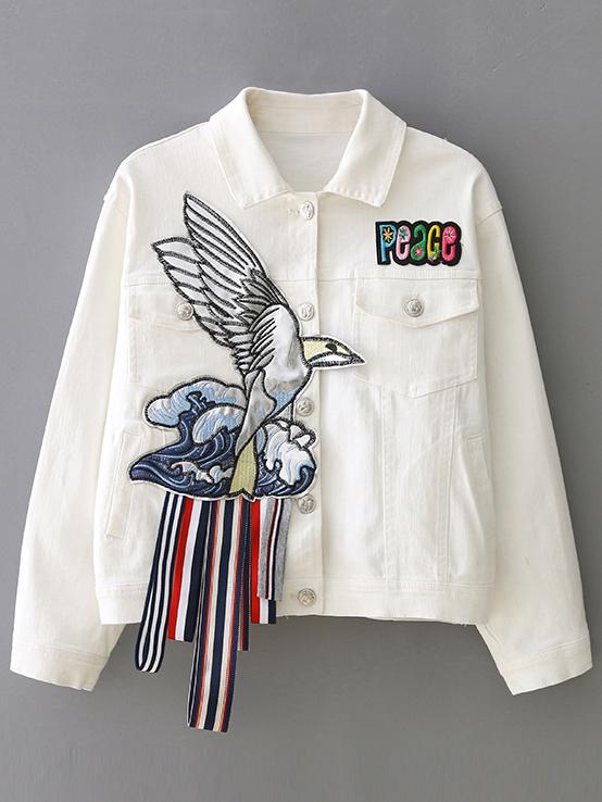 Shein White Lapel Applique Button Jacket