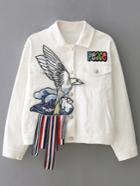 Shein White Lapel Applique Button Jacket