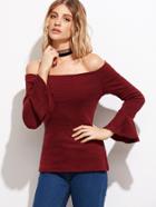 Shein Burgundy Off The Shoulder Bell Sleeve T-shirt