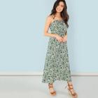 Shein Leaf Print Knot Front Cami Dress