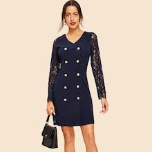 Shein Double Button Lace Sleeve Bodycon Dress