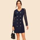 Shein Double Button Lace Sleeve Bodycon Dress