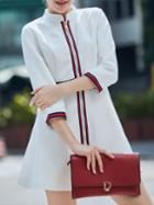 Shein White Collar Zipper Contrast Red A-line Dress