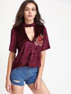 Shein Choker Neck Rose Patch Crushed Velvet Tee