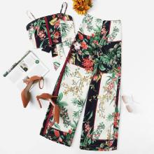 Shein Botanical Print Top & Wide Leg Pants Co-ord