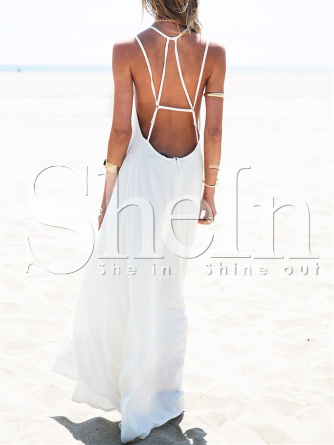 Shein White Spaghetti Strap Backless Maxi Dress