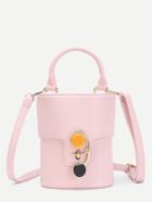 Shein Button Front Pu Bucket Bag With Handle
