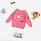 Shein Toddler Girls Snowman Print Embroidered Sweater