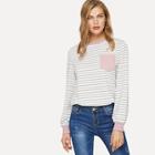 Shein Pocket Patched Striped Pullover