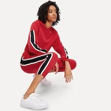 Shein Contrast Tape Side Crop Hoodie And Pants Set