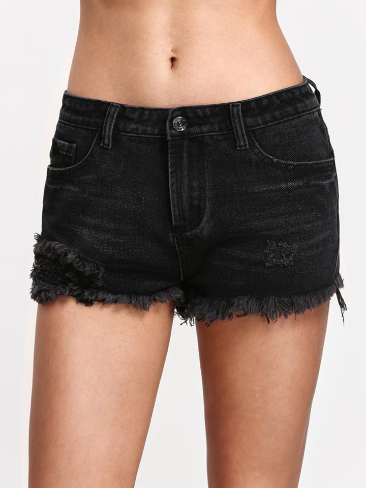 Shein Low Rise Frayed Denim Shorts