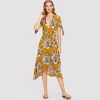 Shein Knotted Cuff Surplice Wrap Floral Dress