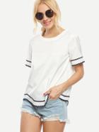 Shein White Short Sleeve Wave Trimmed T-shirt
