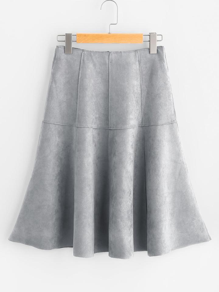Shein Suede Zipper Back A Line Skirt