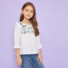 Shein Toddler Girls Plants Embroidery Ruffle Trim Blouse