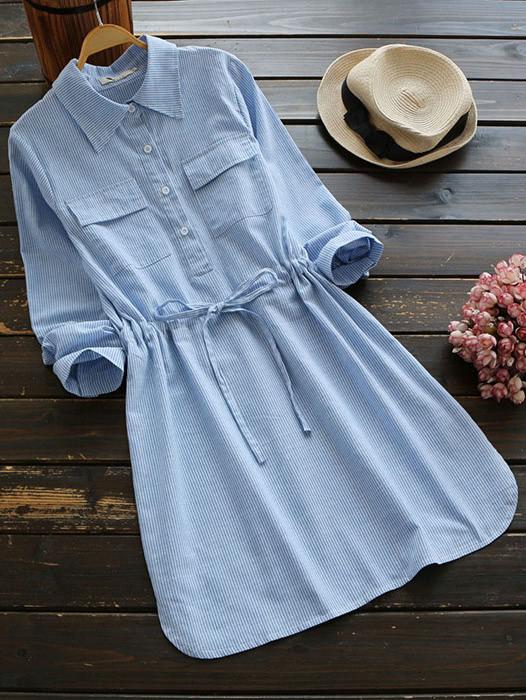 Shein Pinstripe Drawstring Waist Dress