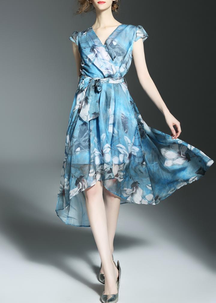 Shein V Neck Flowers Print High Low Dress