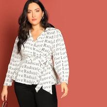 Shein Plus Letter Print Surplice Wrap Top
