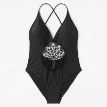 Shein Plus Criss Cross Crochet Swimsuit