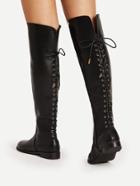 Shein Lace Up Back Knee High Pu Boots