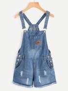 Shein Distressed Raw Hem Denim Overall Romper