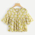 Shein Floral Print Ruffle Hem Blouse