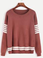 Shein Drop Shoulder Striped Trim Sweater