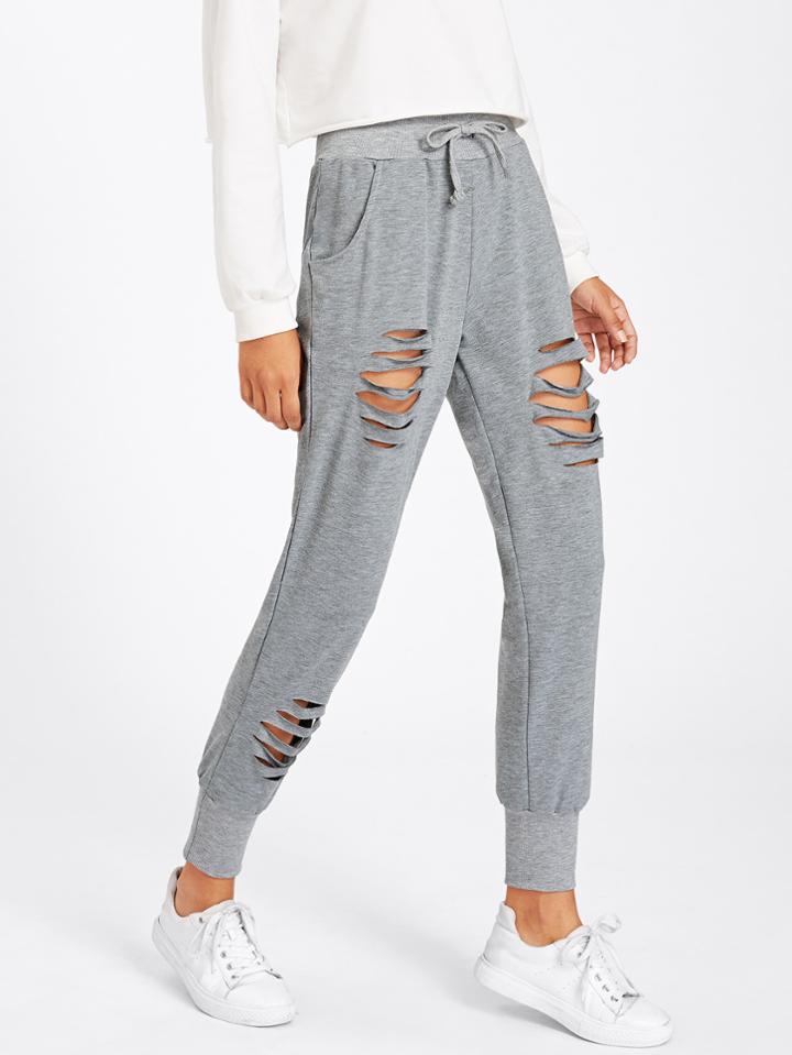 Shein Ladder Ripped Marled Sweatpants