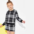 Shein Girls Plaid Pullover & Skirt Set