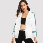 Shein Embroidered Letter Hooded Jacket