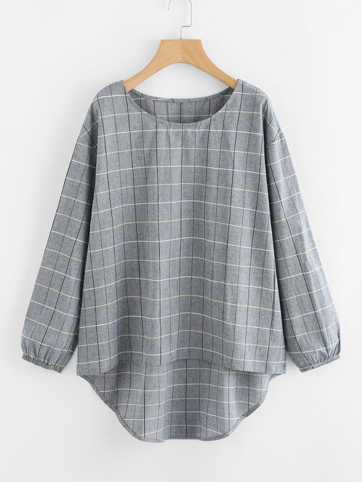 Shein Grid High Low Blouse