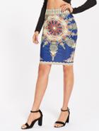Shein Ornate Print Form Fitting Skirt