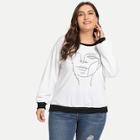 Shein Plus Contrast Trim Figure Print Sweatshirt