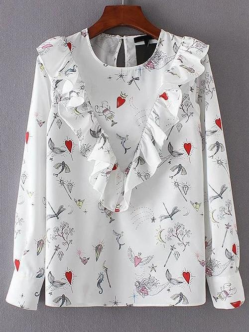 Shein Ruffle Trim Keyhole Back Tunic Blouse
