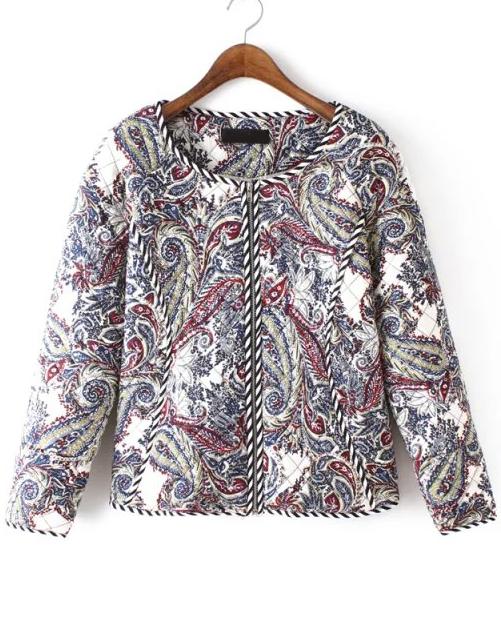 Shein Multicolor Long Sleeve Cashew Print Coat