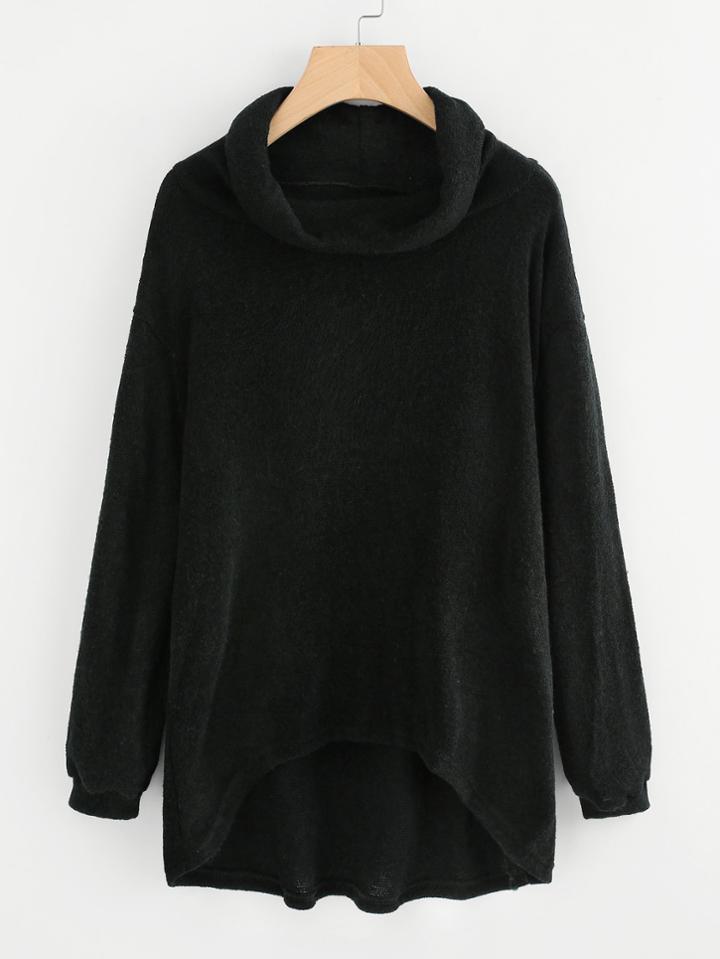 Shein High Neck Dip Hem Knit Sweater