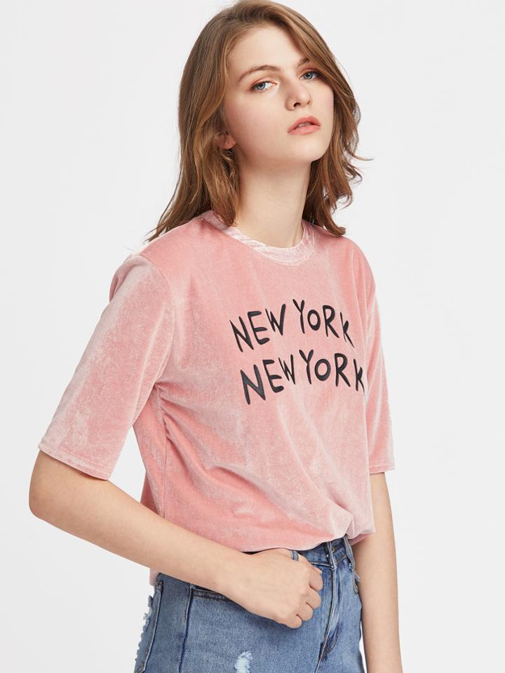 Shein Graphic Print Velvet Tee
